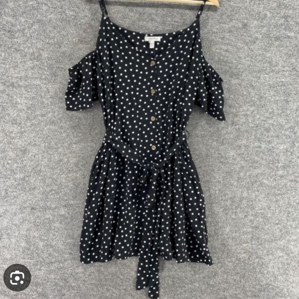 Speechless Cold Shoulder black/white polkadot mini dress